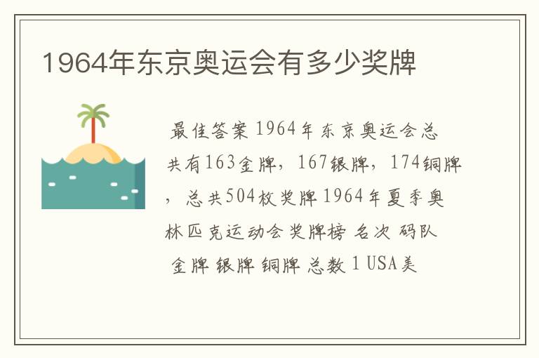 1964年东京奥运会有多少奖牌