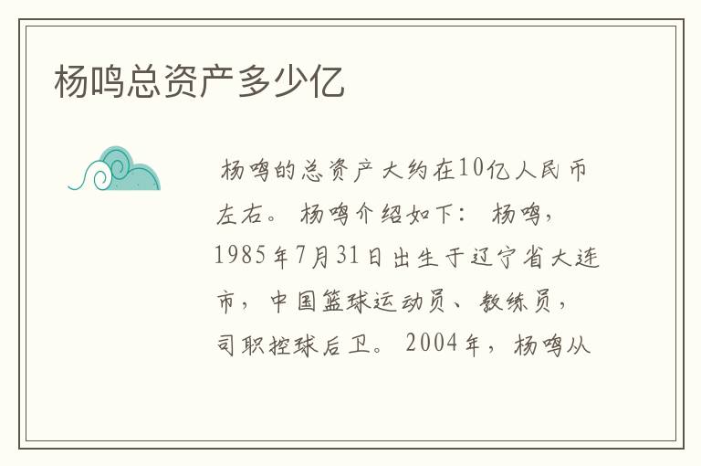 杨鸣总资产多少亿