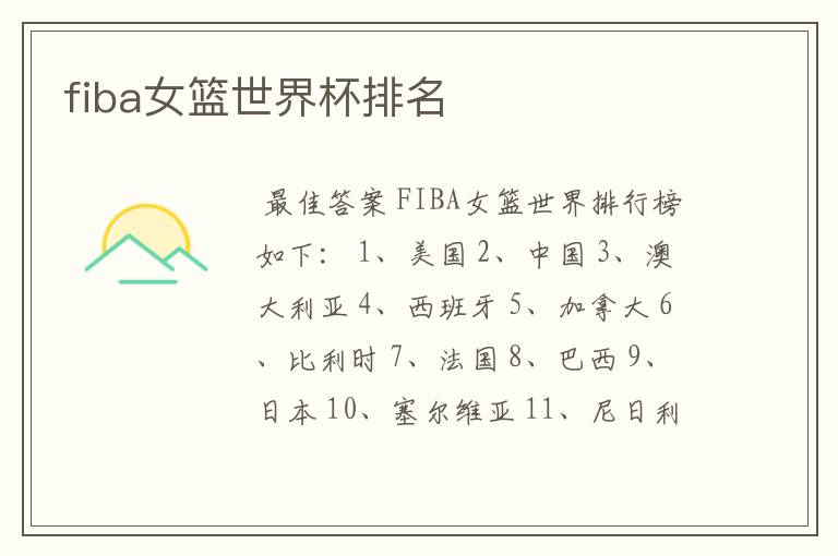 fiba女篮世界杯排名