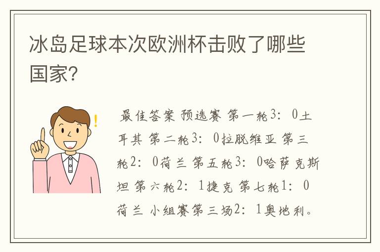 冰岛足球本次欧洲杯击败了哪些国家?