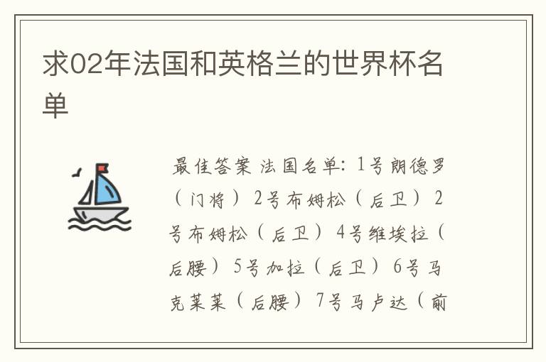 求02年法国和英格兰的世界杯名单
