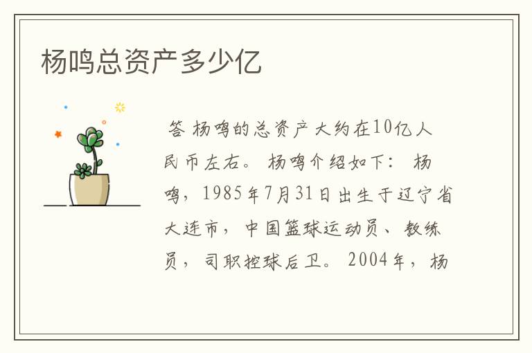 杨鸣总资产多少亿