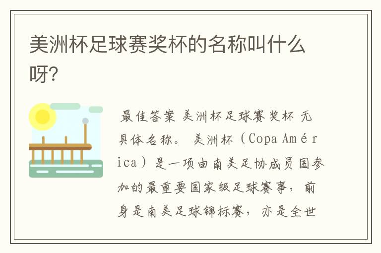 美洲杯足球赛奖杯的名称叫什么呀?