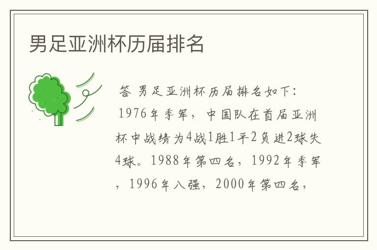 男足亚洲杯历届排名
