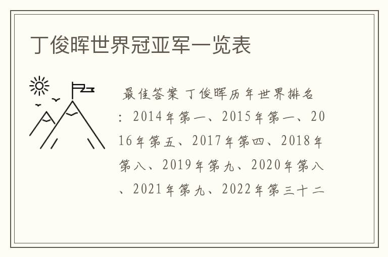 丁俊晖世界冠亚军一览表