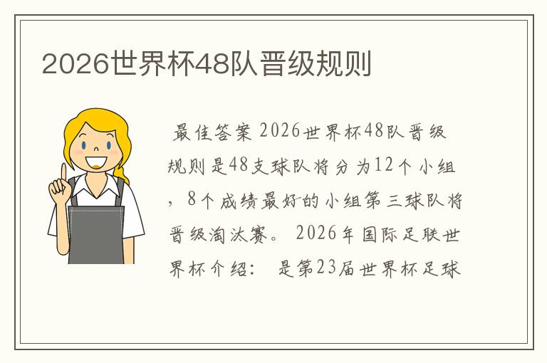 2026世界杯48队晋级规则