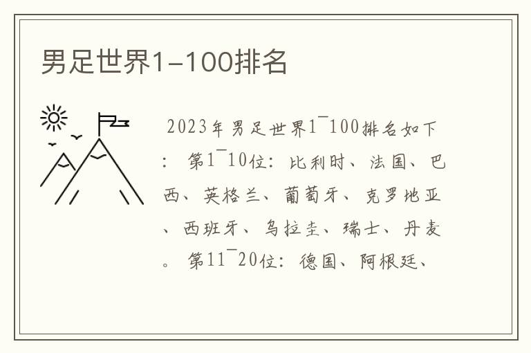 男足世界1-100排名