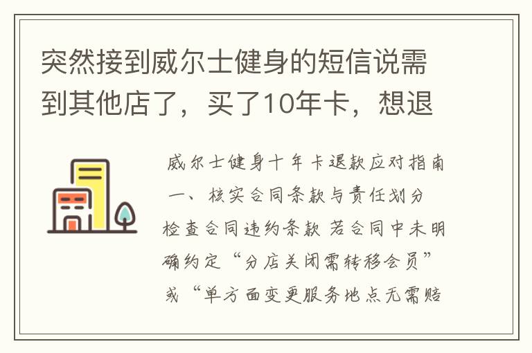 突然接到威尔士健身的短信说需到其他店了，买了10年卡，想退款怎么办？