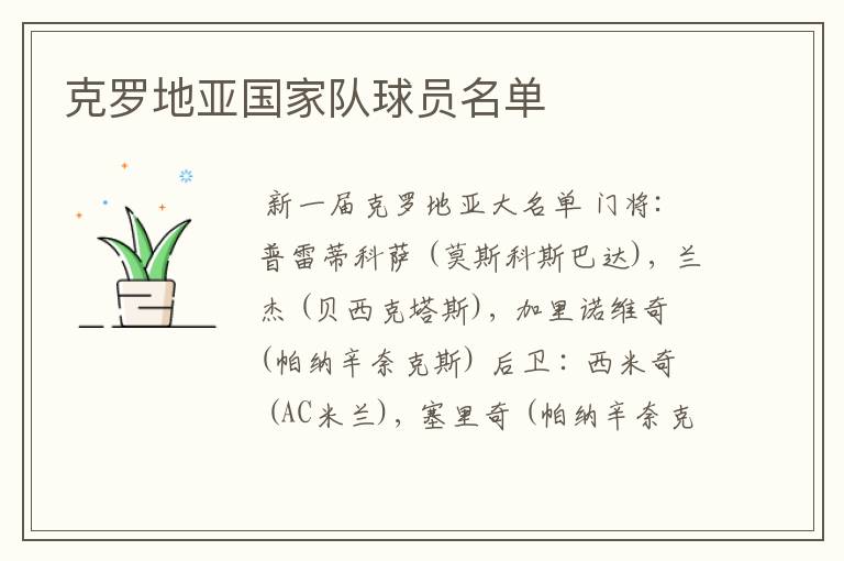 克罗地亚国家队球员名单