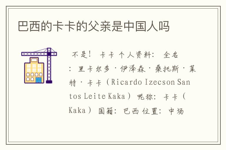 巴西的卡卡的父亲是中国人吗