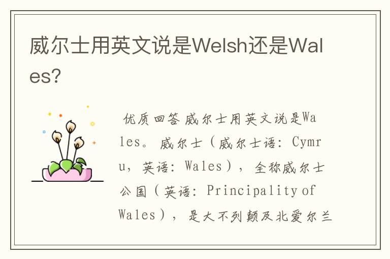 威尔士用英文说是Welsh还是Wales?