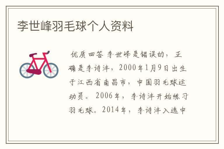李世峰羽毛球个人资料