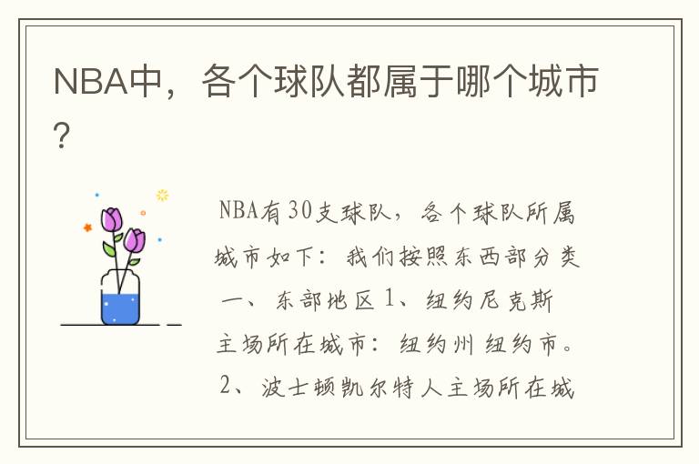 NBA中,各个球队都属于哪个城市?