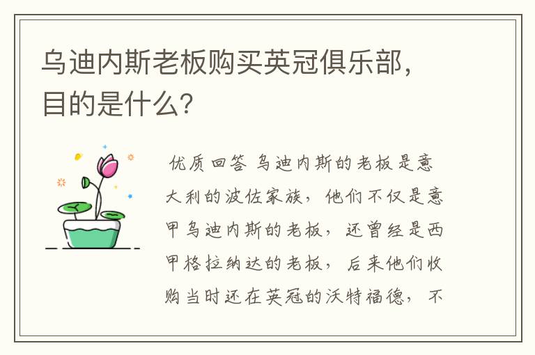 乌迪内斯老板购买英冠俱乐部,目的是什么?