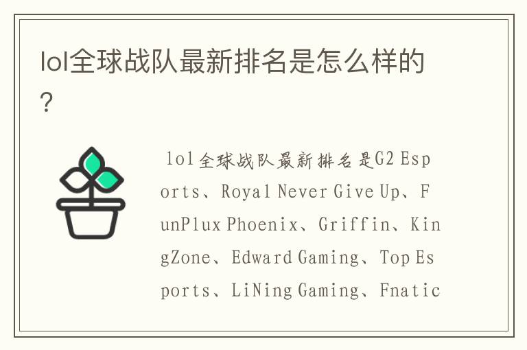 lol全球战队最新排名是怎么样的?