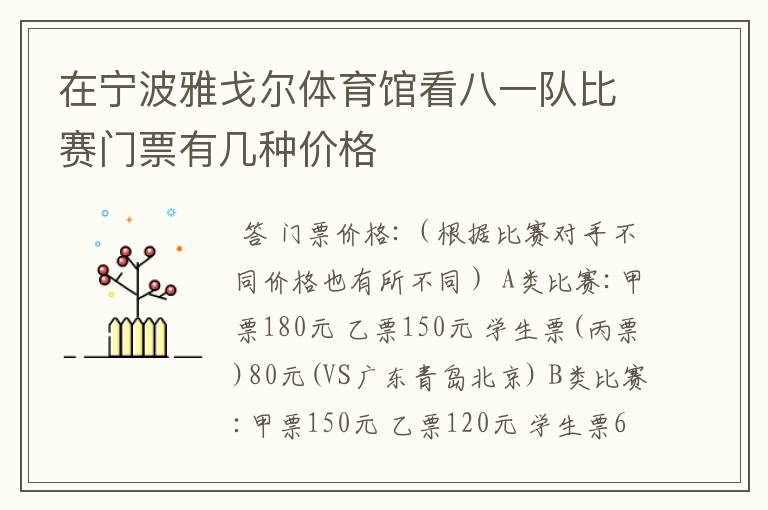 在宁波雅戈尔体育馆看八一队比赛门票有几种价格