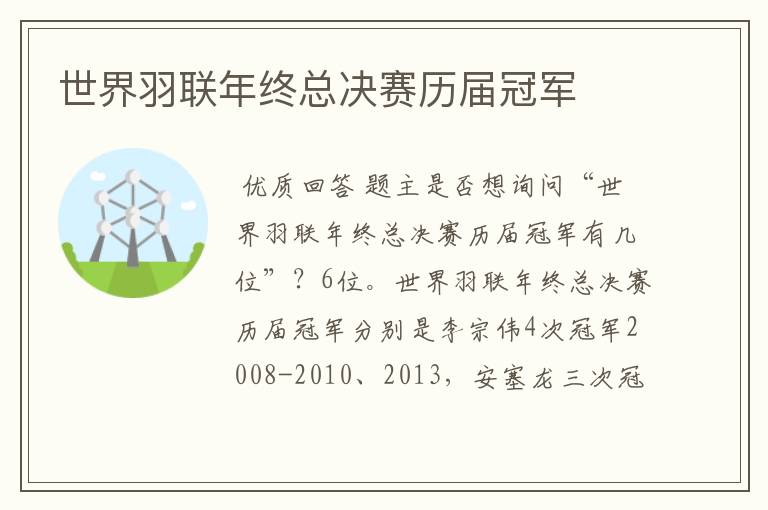 世界羽联年终总决赛历届冠军