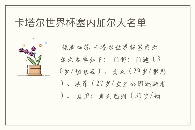 卡塔尔世界杯塞内加尔大名单
