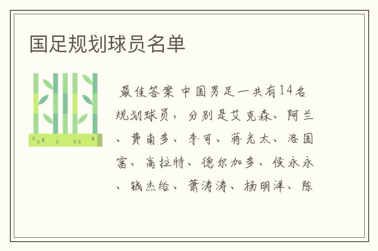 国足规划球员名单