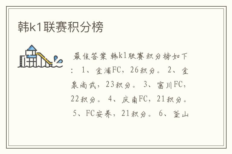 韩k1联赛积分榜