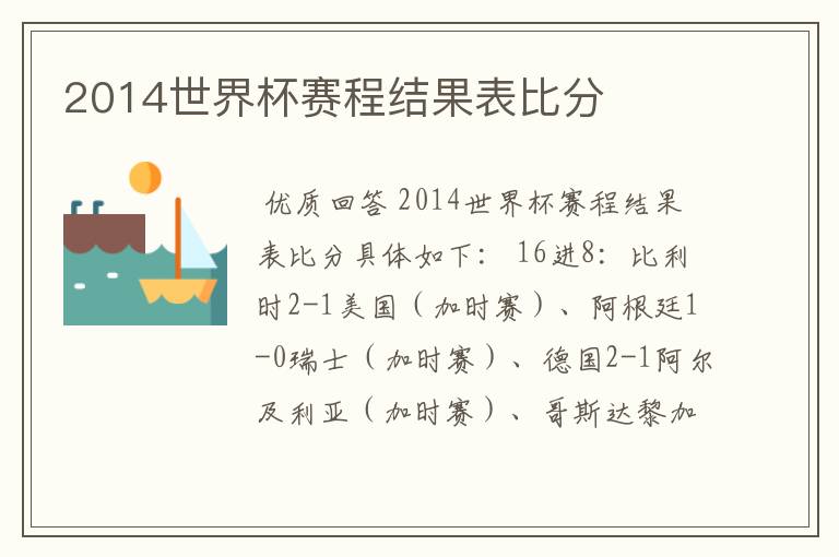 2014世界杯赛程结果表比分
