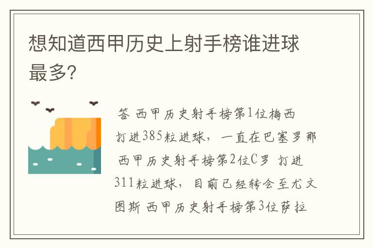 想知道西甲历史上射手榜谁进球最多?