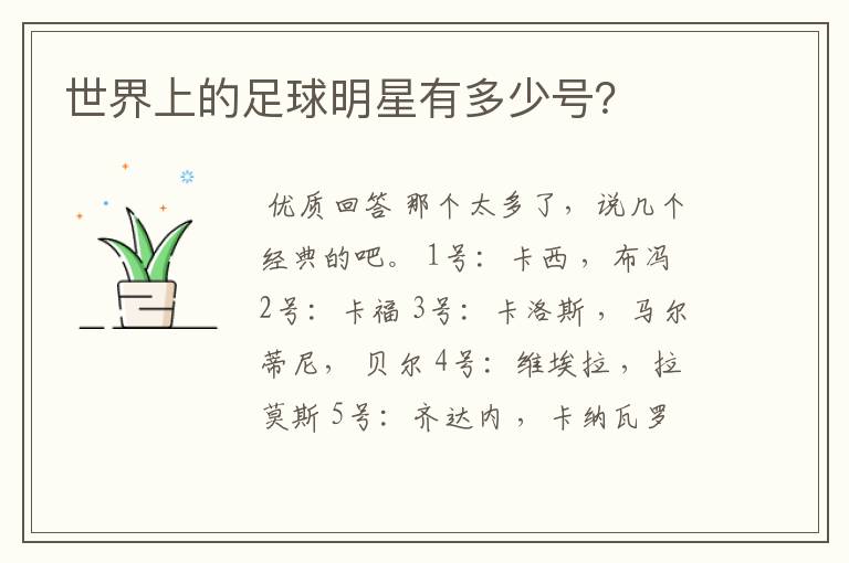 世界上的足球明星有多少号?
