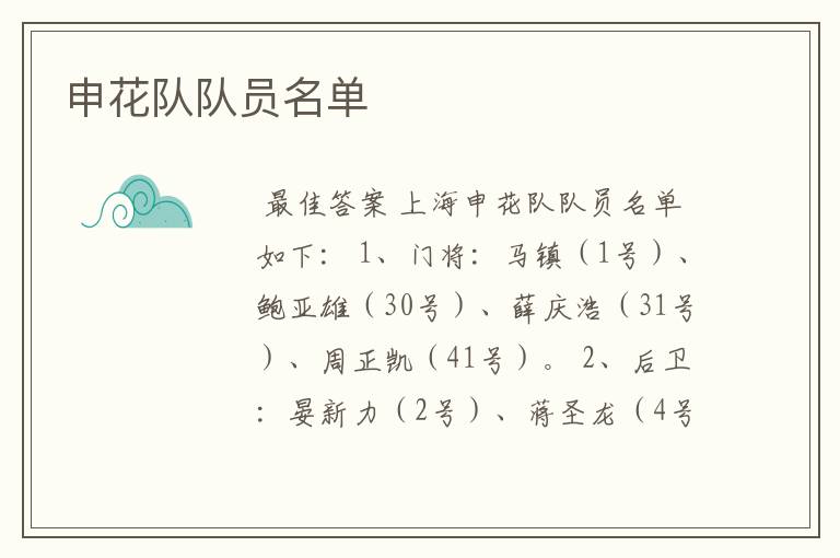 申花队队员名单