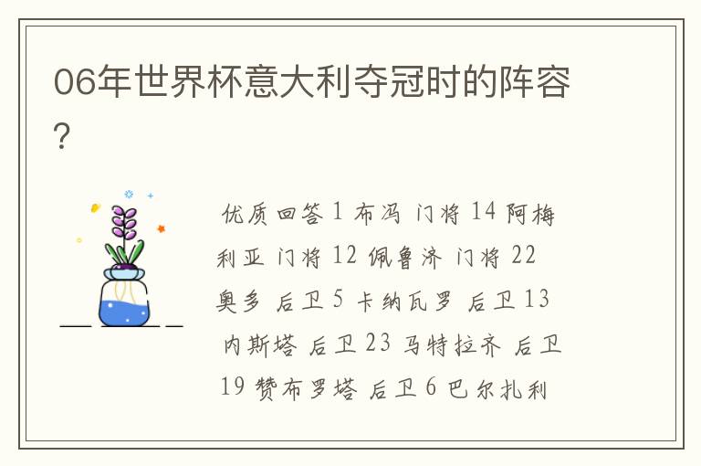 06年世界杯意大利夺冠时的阵容?