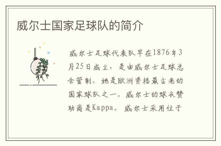 威尔士国家足球队的简介