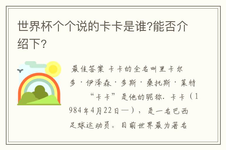 世界杯个个说的卡卡是谁?能否介绍下?