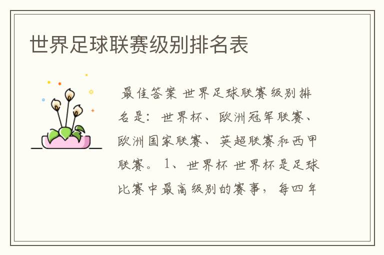 世界足球联赛级别排名表