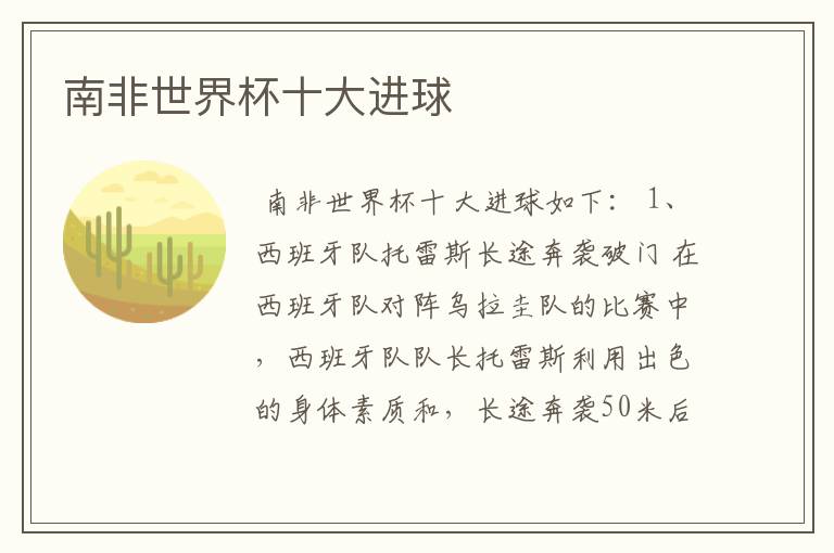 南非世界杯十大进球