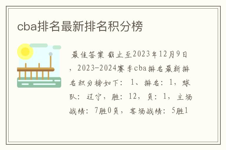 cba排名最新排名积分榜