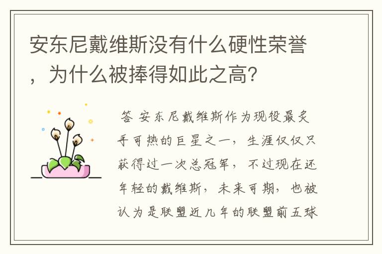 安东尼戴维斯没有什么硬性荣誉，为什么被捧得如此之高？