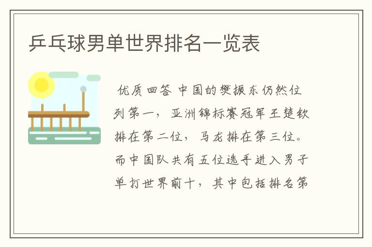 乒乓球男单世界排名一览表