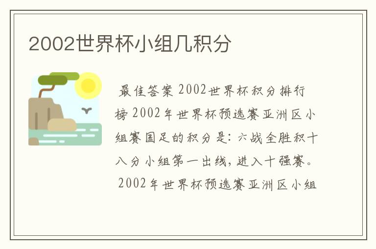 2002世界杯小组几积分