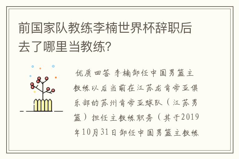 前国家队教练李楠世界杯辞职后去了哪里当教练?
