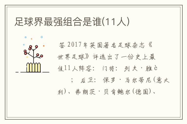 足球界最强组合是谁(11人)