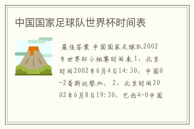 中国国家足球队世界杯时间表