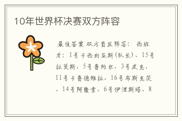 10年世界杯决赛双方阵容