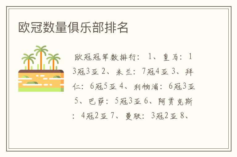 欧冠数量俱乐部排名