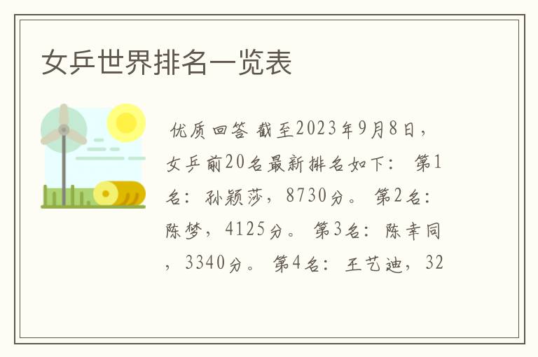 女乒世界排名一览表