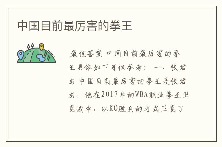 中国目前最厉害的拳王