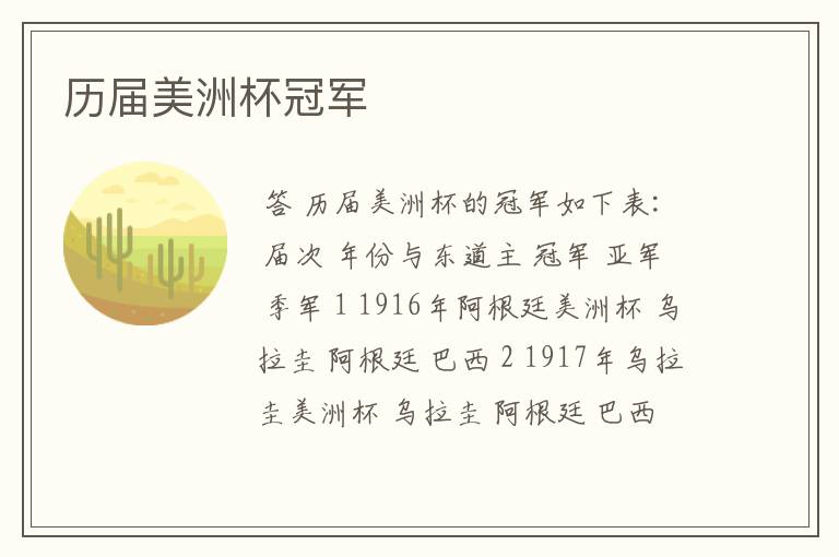 历届美洲杯冠军