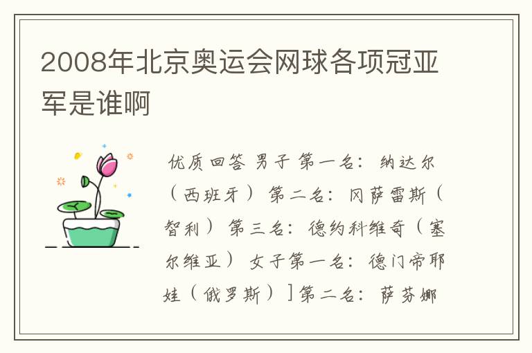 2008年北京奥运会网球各项冠亚军是谁啊