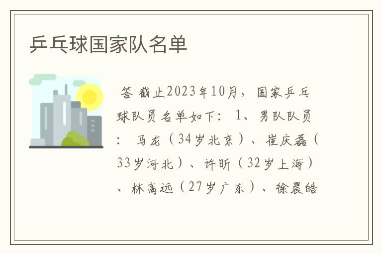 乒乓球国家队名单