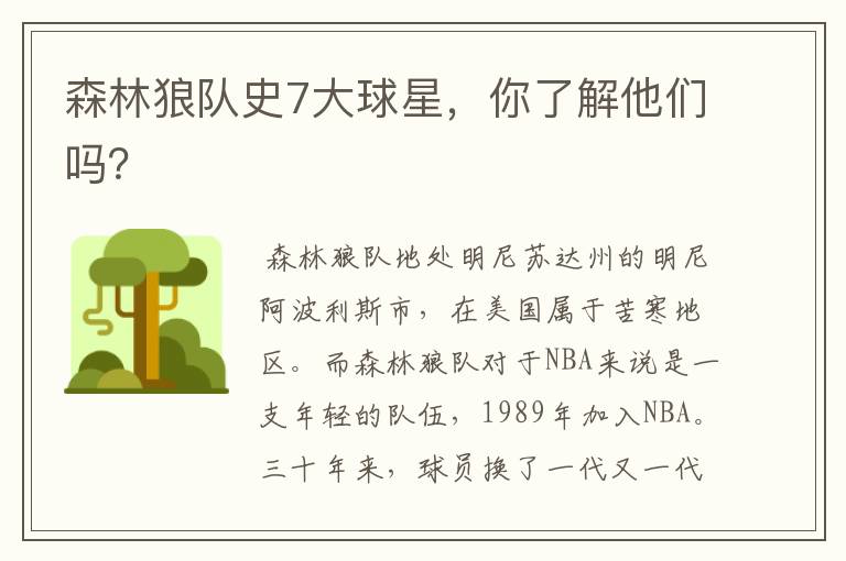 森林狼队史7大球星,你了解他们吗?