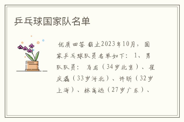 乒乓球国家队名单