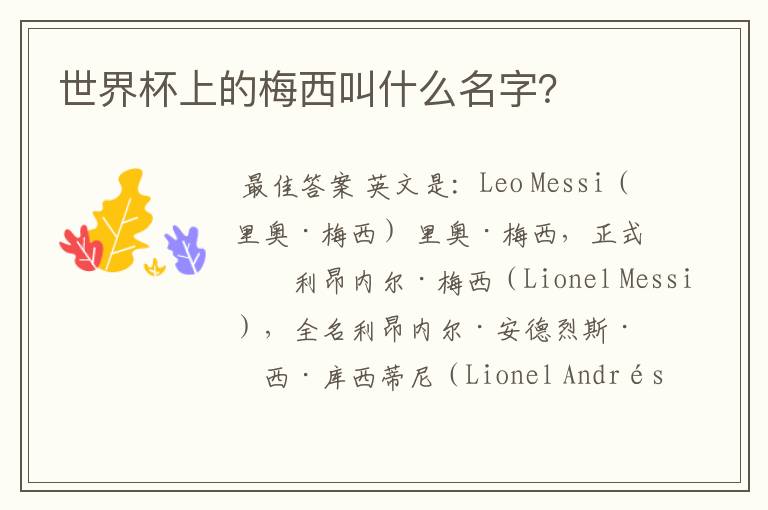 世界杯上的梅西叫什么名字?